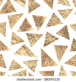 Seamless pattern with gold triangles. Trendy hipster texture. Vector stylish background.
