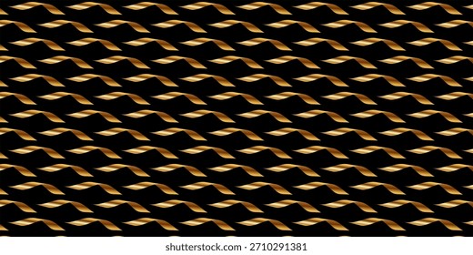 Um padrão perfeito de formas torcidas de ouro dispostas diagonalmente em um fundo de gradiente escuro, criando uma textura visual elegante, luxuosa e dinâmica.