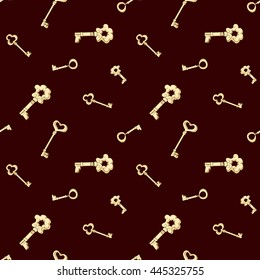 Seamless pattern. Gold vintage keys.