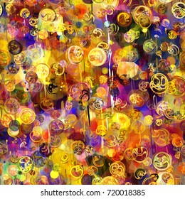 Seamless pattern. Gold and violet colors. Strokes and round elements. Abstract vector background for web page, banners, fabric, home decor, wrapping 