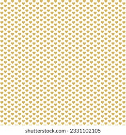 Nahtloses Muster mit goldenen oder gelben Herzen auf weißem Hintergrund. Flat skandinavischen Stil für Druck auf Stoff, Geschenkverpackung, Web-Hintergründe, Schrottbuchung, Flickwerk.Vektorgrafik.