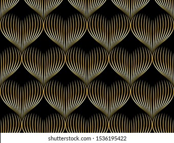 Seamless pattern of golden 3d hearts - vector. 