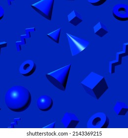 Seamless pattern with golden 3D shapes flying over aqua menthe green backdrop, abstract background for your design
