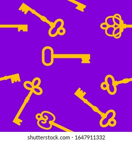 Llave de puerta de época dorada en un fondo lila. Diseño plano. Ilustración del vector