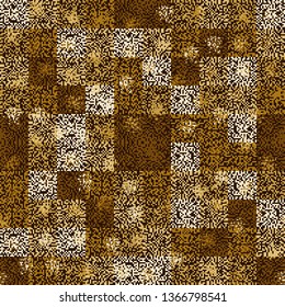 Seamless pattern. Golden autumn. Rows of square fragments of pixel camouflage. Editable.