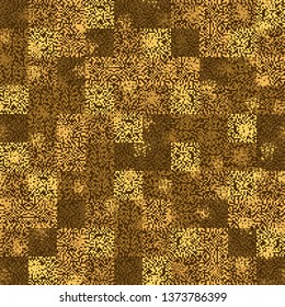 Seamless pattern. Golden autumn. Rows of square fragments of pixel camouflage. Editable.
