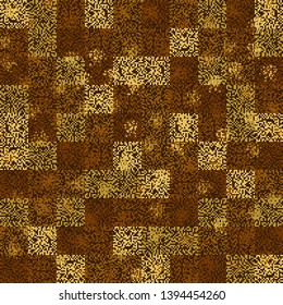 Seamless pattern. Golden autumn. Rows of square fragments of pixel camouflage. Editable.