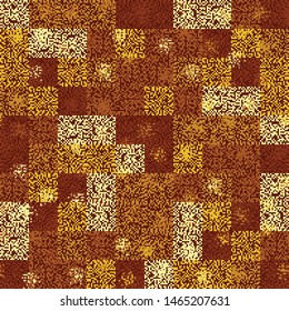 Seamless pattern. Golden autumn. Rows of square fragments of pixel camouflage. Editable.