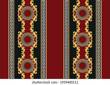 Seamless  pattern with golden baroque element, greek motif on a black background. EPS10 Illustration.