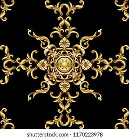 Seamless pattern  with golden baroque elements. Vector illustration.