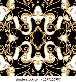 Seamless pattern  with golden baroque elements. 