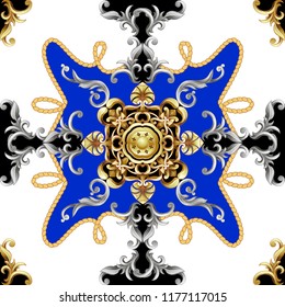 Seamless pattern  with golden baroque elements. 