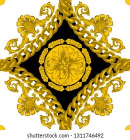 Seamless pattern with golden baroque elements.