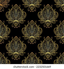 Seamless pattern with golden beetles. Bohemian pattern with bugs. Vector illustration 