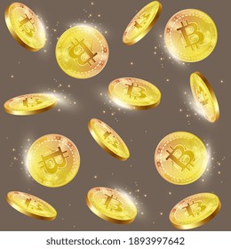 Seamless pattern with golden bitcoins