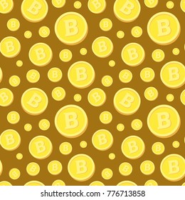 Seamless Pattern With Golden Bitcoins On Brown Background Crypto Currency Mining Concept Vector Illustration