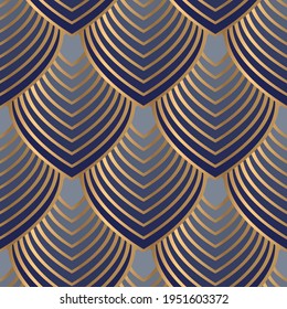 Seamless pattern with golden and blue elements. Vector illustration. Arabic style. 