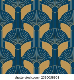 Seamless pattern with golden and blue elements. Art deco style. Vintage print