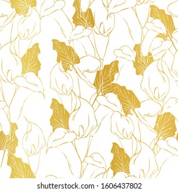 Seamless pattern of golden calla flowers
