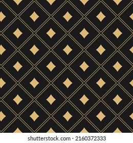 Seamless pattern with golden card diamonds. Casino gambling, poker background. Alice in wonderland ornament. Fantasy wallpaper.