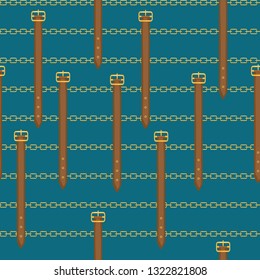 Seamless pattern with golden chain and belt