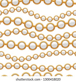 Seamless pattern with golden chains. Beautiful jewelry precious necklaces.