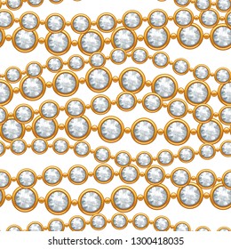 Seamless pattern with golden chains. Beautiful jewelry precious necklaces.