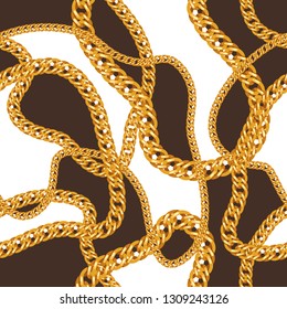 Seamless pattern with golden chains. Beautiful jewelry precious necklaces.