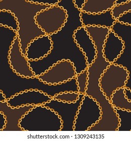 Seamless pattern with golden chains. Beautiful jewelry precious necklaces.