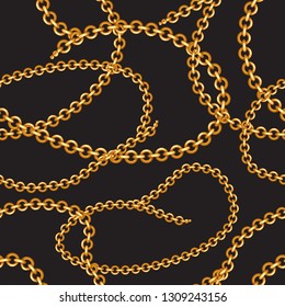 Seamless pattern with golden chains. Beautiful jewelry precious necklaces.