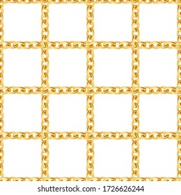 Seamless pattern of golden chains on white background. Repeat design ready for decor, fabric, prints, textile.