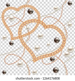 Seamless pattern with golden chains and pearls.