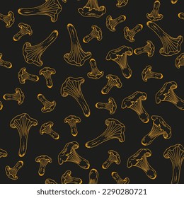 Seamless pattern with golden chanterelle mushroom, vector illustration