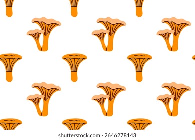 Padrão sem costura com cogumelos chanterelle dourados sobre fundo branco