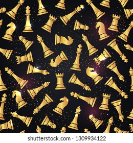 Seamless pattern with golden chess pieces. Vector illustration design.