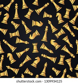 Seamless pattern with golden chess pieces. Vector illustration design.