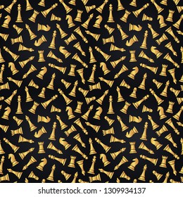 Seamless pattern with golden chess pieces. Vector illustration design.