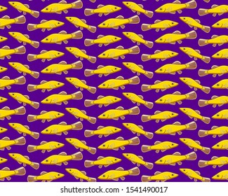 Seamless pattern with Golden Chinese Algae Eaters on purple background