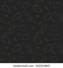 Seamless pattern with golden Chinese style clouds on black background