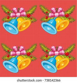 Seamless pattern with Golden christmas bells with Christmas tree branch Vector Illustration EPS8