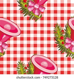 Nahtloses Muster mit goldenen Weihnachtsglocken mit Frohem Weihnachtsbaum-Zweig Vector Illustration EPS8