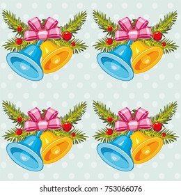 Nahtloses Muster mit goldenen Weihnachtsglocken mit Weihnachtsbaumzweig Vector Illustration EPS8