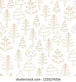 seamless pattern with golden christmas trees