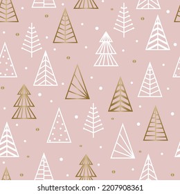 Seamless pattern with golden Christmas trees. Wrapping paper concept. Vector illustration