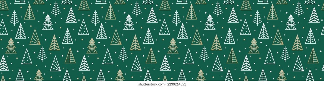 Seamless pattern with golden Christmas trees. Wrapping paper concept. Banner. Vector illustration