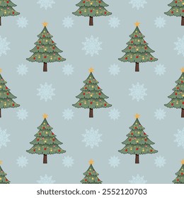 Seamless pattern with golden Christmas trees. Wrapping paper concept. Banner. Vector illustration
