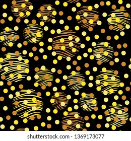 Seamless pattern. Golden circle geometry in modern style on a black background. Abstract geometric pattern. Simple vector illustration. Vector line design for packaging, fabric, beech and other.