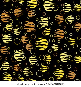 Seamless pattern. Golden circle geometry in modern style on a black background. Abstract geometric pattern. Simple vector illustration. Vector line design for packaging, fabric, beech and other.