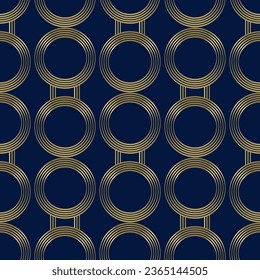 Seamless pattern with golden circles on deep blue background. Vintage print. Vector illustration. Fabric print.
