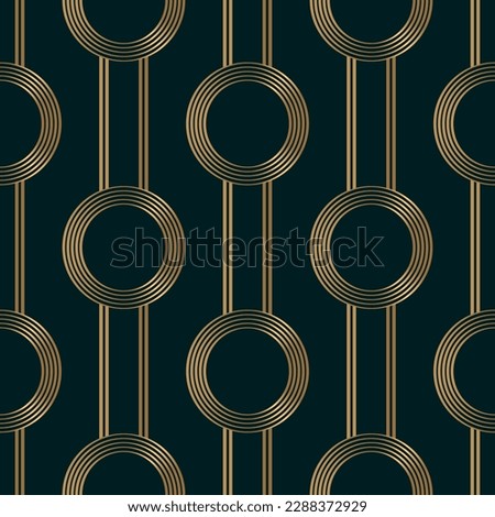 Seamless pattern with golden circles on deep green background. Vector illustration. Vintage print.